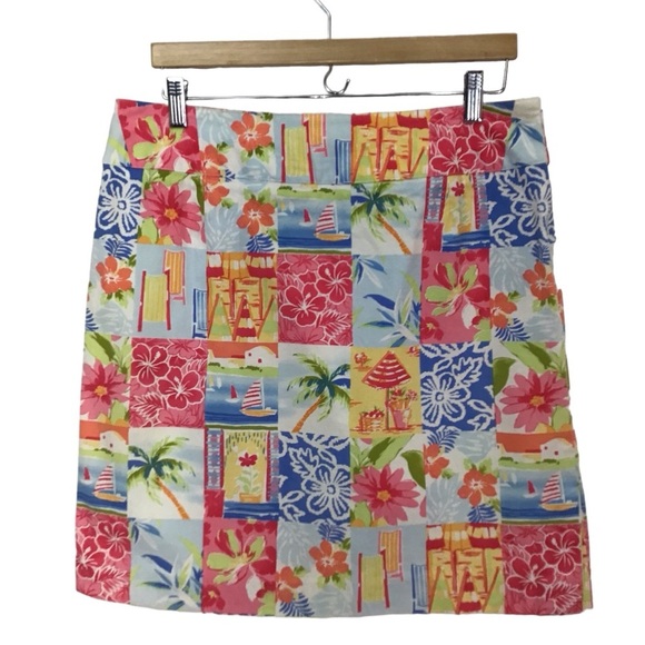 Talbots Floral Tropical Patchwork Cotton Spandex Skirt Size 14 - Picture 1 of 9